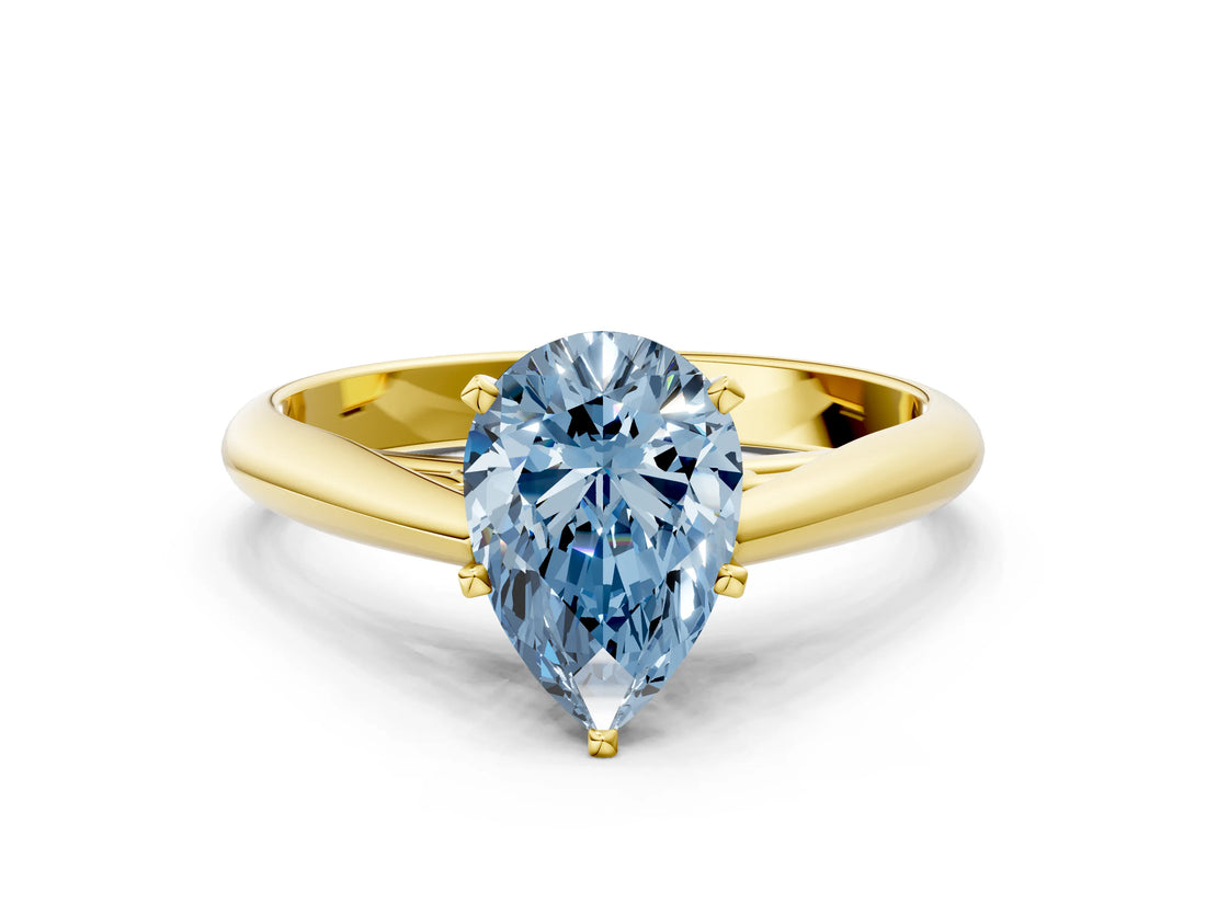 Yellow gold Fancy Blue Pear Cut Diamond Solitaire Engagement Ring with Cathedral Setting and Four-Prong Mount_123