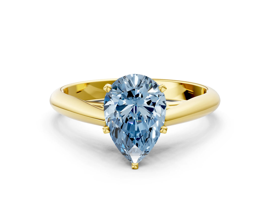 Yellow gold Fancy Blue Pear Cut Diamond Solitaire Engagement Ring with Cathedral Setting and Four-Prong Mount_30