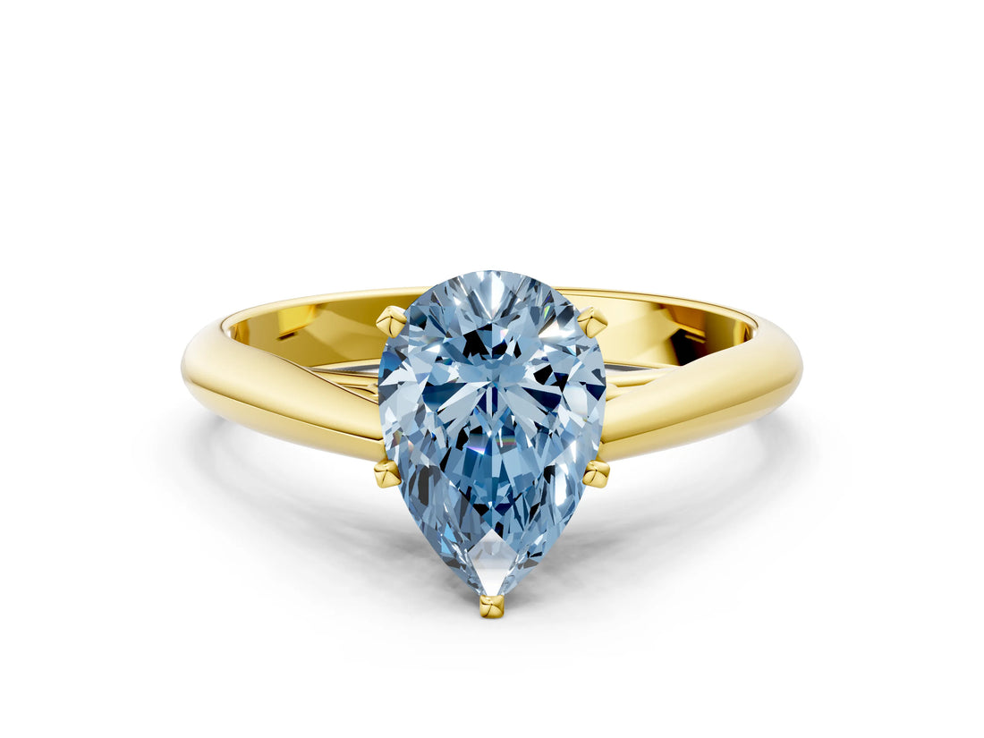 Yellow gold Fancy Blue Pear Cut Diamond Solitaire Engagement Ring with Cathedral Setting and Four-Prong Mount_78