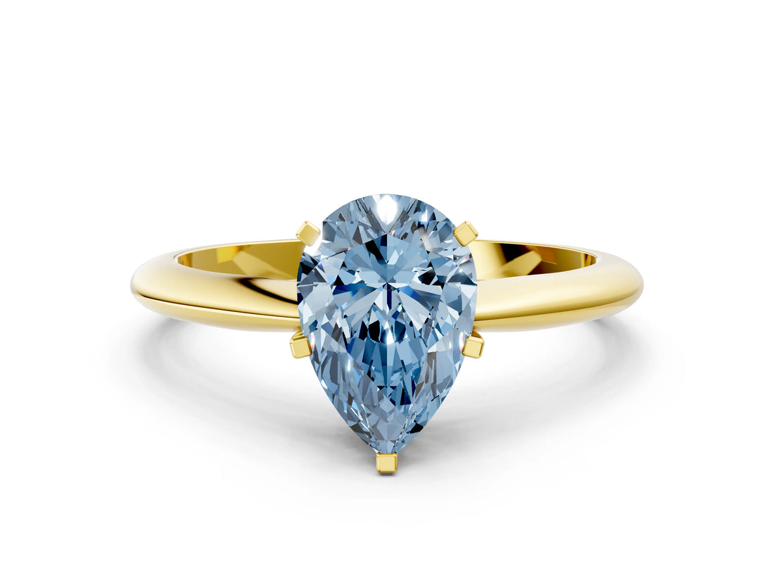Yellow gold Fancy Blue Pear Cut Diamond Solitaire Engagement Ring with Classic Band and Four-Prong Setting_24