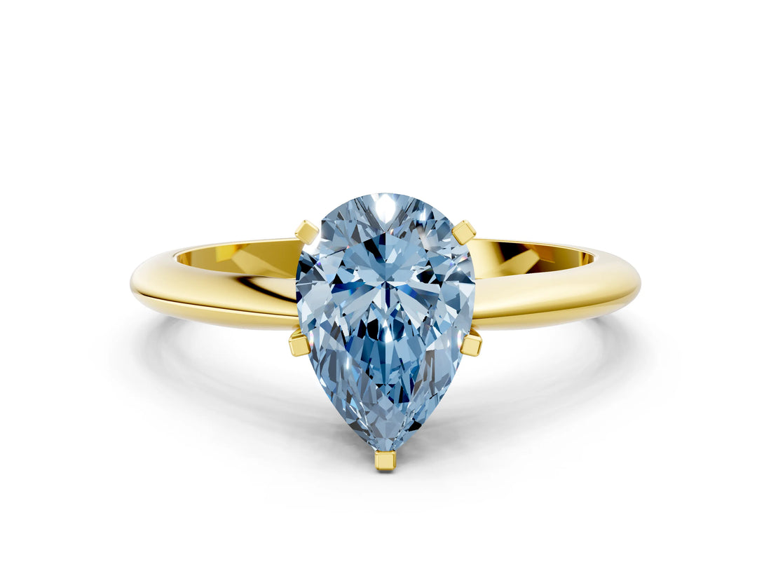 Yellow gold Fancy Blue Pear Cut Diamond Solitaire Engagement Ring with Classic Band and Four-Prong Setting_87