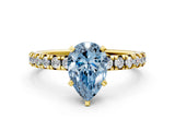 Yellow gold Fancy Blue Pear Cut Diamond Solitaire Pavé Engagement Ring with Round Band and Prong Setting_43