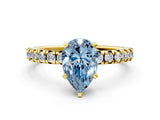 Yellow gold Fancy Blue Pear Cut Diamond Solitaire Pavé Engagement Ring with Round Band and Prong Setting_61