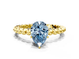 Yellow gold Fancy Blue Pear Cut Diamond Solitaire Ring with Beaded Band and Prong Setting_297