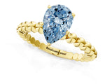 Yellow gold Fancy Blue Pear Cut Diamond Solitaire Ring with Beaded Band and Prong Setting_298