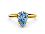 Yellow gold Fancy Blue Pear Cut Diamond Solitaire Ring with Classic Band and Four-Prong Setting
