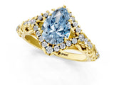 Yellow gold Fancy Blue Pear Cut Diamond Solitaire Ring with Hidden Halo and Pavé Band_28