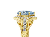 Yellow gold Fancy Blue Pear Cut Diamond Solitaire Ring with Hidden Halo and Pavé Band_32