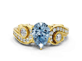 Yellow gold Fancy Blue Pear Cut Diamond Solitaire Ring with Milgrain Pavé Band and Four-Prong Setting_155