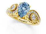 Yellow gold Fancy Blue Pear Cut Diamond Solitaire Ring with Milgrain Pavé Band and Four-Prong Setting_156