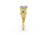 Yellow gold Fancy Blue Pear Cut Diamond Solitaire Ring with Milgrain Pavé Band and Four-Prong Setting_157
