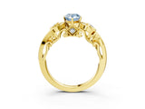 Yellow gold Fancy Blue Pear Cut Diamond Solitaire Ring with Milgrain Pavé Band and Four-Prong Setting_158