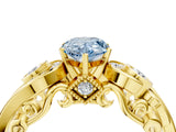Yellow gold Fancy Blue Pear Cut Diamond Solitaire Ring with Milgrain Pavé Band and Four-Prong Setting_159