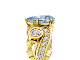 Yellow gold Fancy Blue Pear Cut Diamond Solitaire Ring with Milgrain Pavé Band and Four-Prong Setting_160