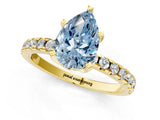 Yellow gold Fancy Blue Pear Cut Diamond Solitaire Ring with Pavé Band and Four-Prong Setting_45