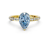 Yellow gold Fancy Blue Pear Cut Diamond Solitaire Ring with Pavé Band and Hidden Halo_25