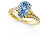 Yellow gold Fancy Blue Pear Cut Diamond Solitaire Ring with Pavé Band and Prong Setting_13