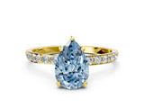 Yellow gold Fancy Blue Pear Cut Diamond Solitaire Ring with Pave Band and Four Prong Setting_73