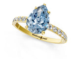 Yellow gold Fancy Blue Pear Cut Diamond Solitaire Ring with Pave Band and Four Prong Setting_74