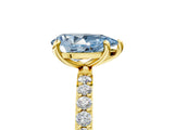 Yellow gold Fancy Blue Pear Cut Diamond Solitaire Ring with Pave Band and Four Prong Setting_78