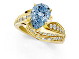 Yellow gold Fancy Blue Pear Cut Diamond Solitaire Ring with Prong Setting and Twisted Pavé Band_1