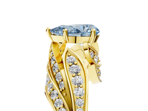 Yellow gold Fancy Blue Pear Cut Diamond Solitaire Ring with Prong Setting and Twisted Pavé Band_5