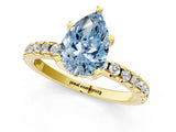 Yellow gold Fancy Blue Pear Cut Diamond Solitaire Ring with Round  Pavé Band and Four-Prong Setting_49
