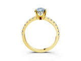 Yellow gold Fancy Blue Pear Cut Diamond Solitaire Ring with Round  Pavé Band and Four-Prong Setting_51