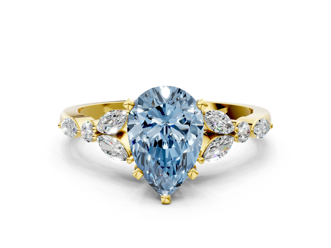 Yellow gold Fancy Blue Pear Cut Diamond Solitaire Ring with Side Stones and Four-Prong Setting_37