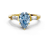 Yellow gold Fancy Blue Pear  Cut Diamond Solitaire Ring with Tapered Baguette Accents and Four-Prong Setting_45