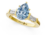 Yellow gold Fancy Blue Pear  Cut Diamond Solitaire Ring with Tapered Baguette Accents and Four-Prong Setting_46