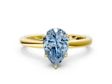 Yellow gold Fancy Blue Pear Cut Diamond Solitaire Ring with Thin Band and Prong Setting_12