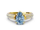 Yellow gold Fancy Blue Pear Cut Diamond Solitaire Ring with Three-Row Pavé Band and Four-Prong Setting_38