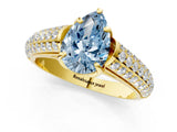 Yellow gold Fancy Blue Pear Cut Diamond Solitaire Ring with Three-Row Pavé Band and Four-Prong Setting_39
