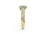 Yellow gold Fancy Blue Pear Cut Diamond Solitaire Ring with Three-Row Pavé Band and Four-Prong Setting_40