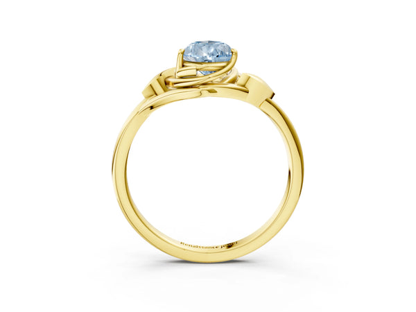 Yellow gold Fancy Blue Pear Cut Diamond Solitaire Ring with Twist Band and Four-Prong Setting