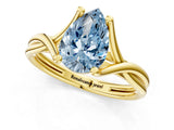 Yellow gold Fancy Blue Pear Cut Diamond Solitaire Twist Band Prong Setting Ring_56