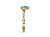 Yellow gold Fancy Blue Pear  Cut Diamond Solitaire with Pave Band and Four-Prong Setting 2
