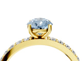 Yellow gold Fancy Blue Pear  Cut Diamond Solitaire with Pave Band and Four-Prong Setting 4