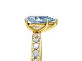 Yellow gold Fancy Blue Pear  Cut Diamond Solitaire with Pave Band and Four-Prong Setting 5