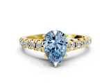 Yellow gold Fancy Blue Pear  Cut Diamond Solitaire with Pave Band and Four-Prong Setting_144