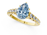 Yellow gold Fancy Blue Pear  Cut Diamond Solitaire with Pave Band and Four-Prong Setting_145
