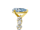 Yellow gold Fancy Blue Pear Cut Diamond Solitaire with Side Stones, Pave Band, Four-Prong Setting_102