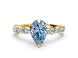Yellow gold Fancy Blue Pear Cut Diamond Solitaire with Side Stones, Pave Band, Four-Prong Setting_97