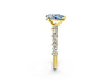 Yellow gold Fancy Blue Pear Cut Diamond Solitaire with Side Stones, Pave Band, Four-Prong Setting_99