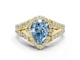 Yellow gold Fancy Blue Pear Cut Diamond Split Shank Halo Ring with Four-Prong Setting_57