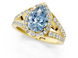 Yellow gold Fancy Blue Pear Cut Diamond Split Shank Halo Ring with Four-Prong Setting_58