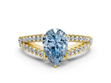 Yellow gold Fancy Blue Pear Cut Diamond Split Shank Pavé Engagement Ring with Four-Prong Setting_79