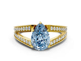 Yellow gold Fancy Blue Pear Cut Diamond Split Shank Ring with Pavé Band and Four-Prong Setting_58