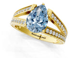 Yellow gold Fancy Blue Pear Cut Diamond Split Shank Ring with Pavé Band and Four-Prong Setting_59